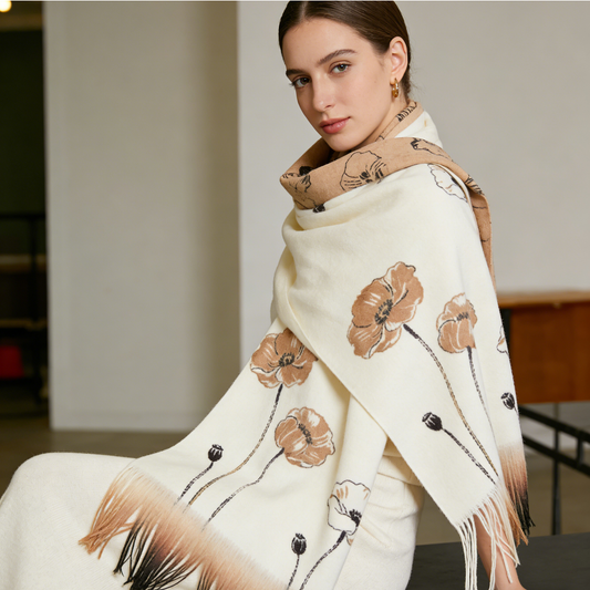 Gradient Floral Reversible Tasseled Scarf