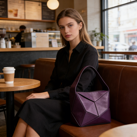 Purple Tone Geometric Origami Tote Bag